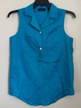 The Limited Turquoise Sleeveless Linen Blouse